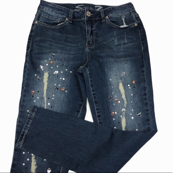 Seven7 Distressed Jewel Ankle Skinny Jeans 8 - Picture 2 of 16